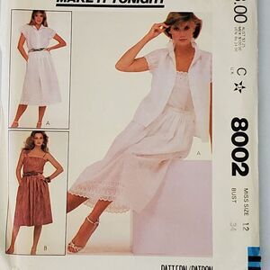 Vintage 80s McCalls Pattern 8002 Blouse Camisole Gathered Skirt Sz 12 Uncut